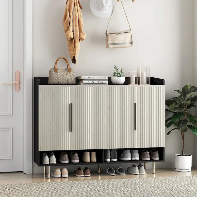 4-Door Shoe Storage Cabinet with Adjustable Shelves