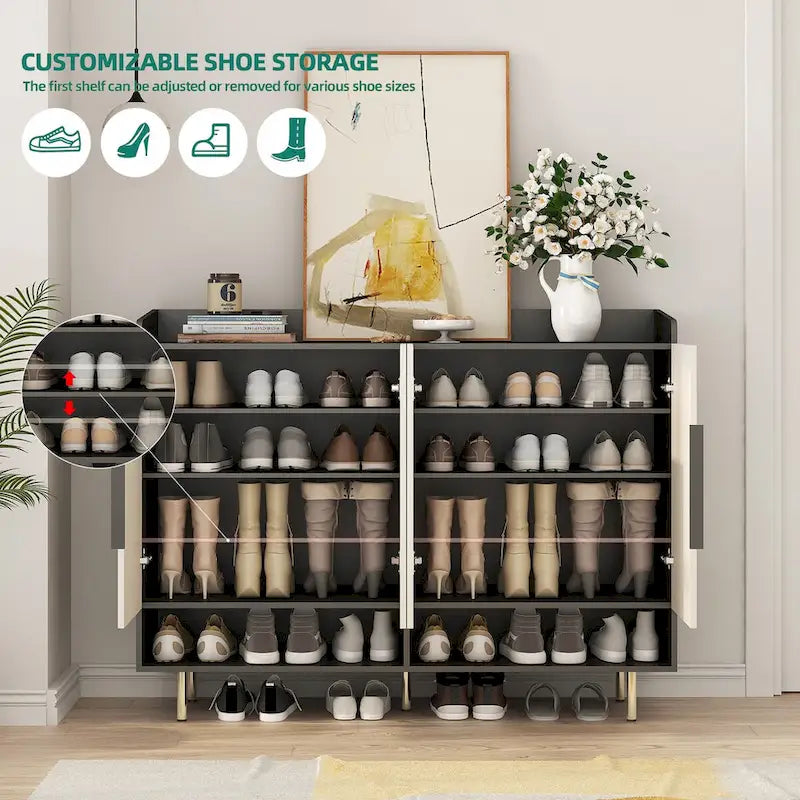 4-Door Shoe Storage Cabinet with Adjustable Shelves