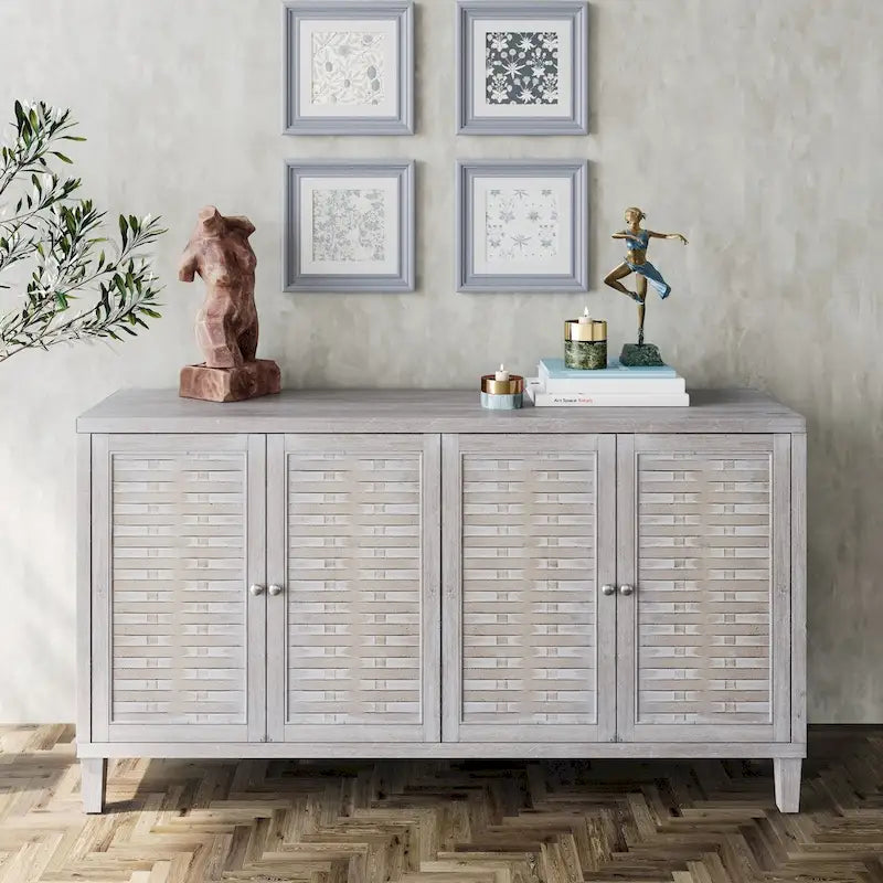 Natural Wood 4-Door Storage Cabinet