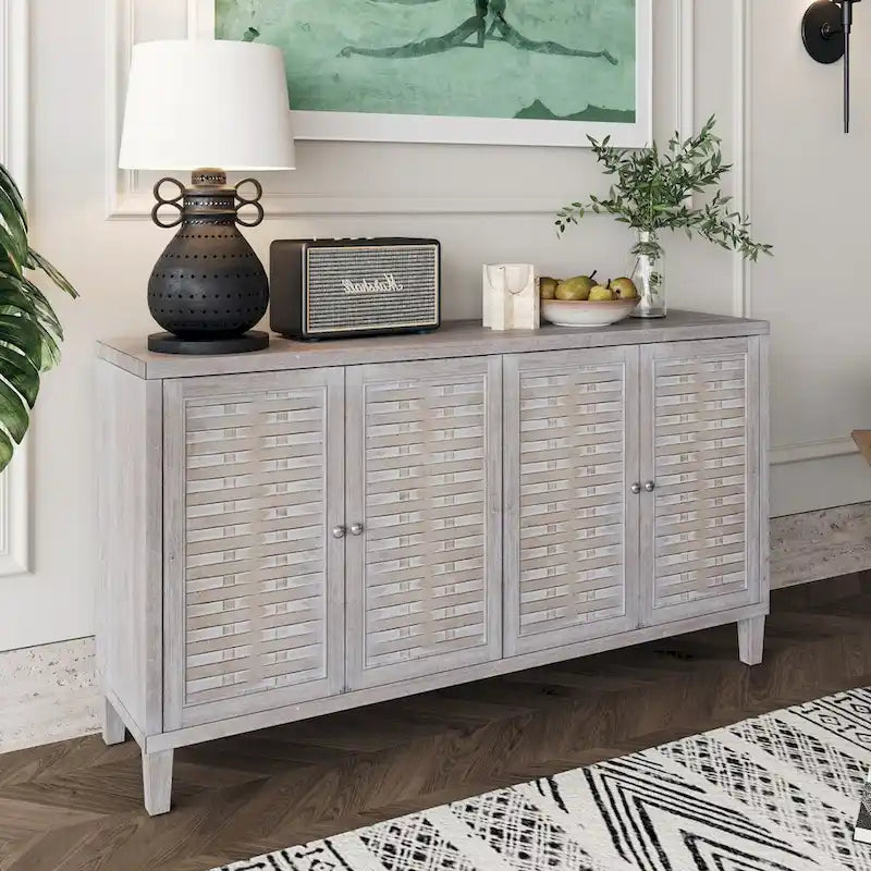 Natural Wood 4-Door Storage Cabinet