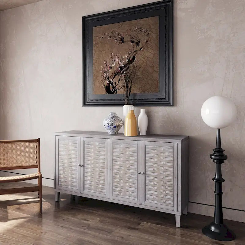 Natural Wood 4-Door Storage Cabinet