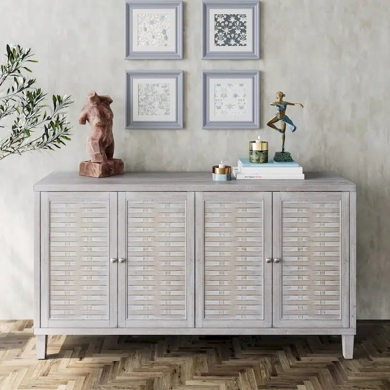 Natural Wood 4-Door Storage Cabinet