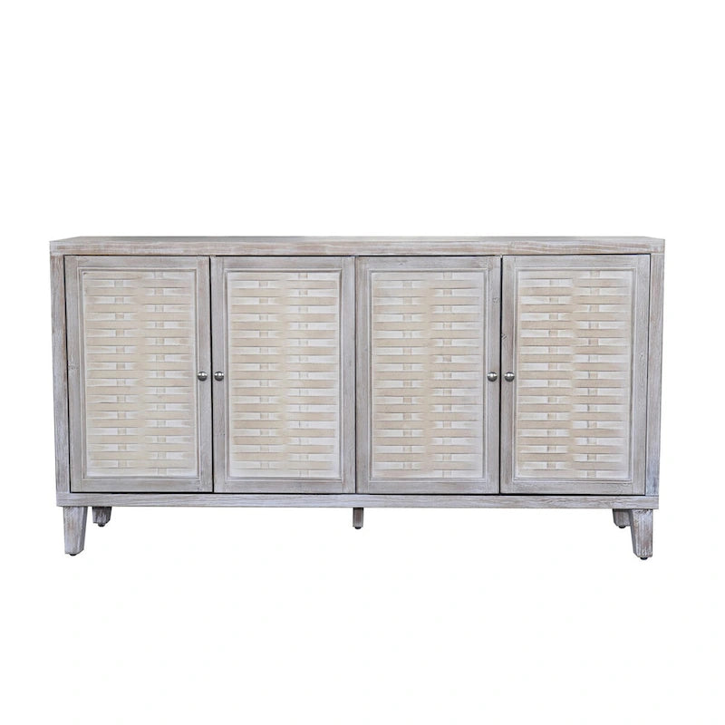 Natural Wood 4-Door Storage Cabinet