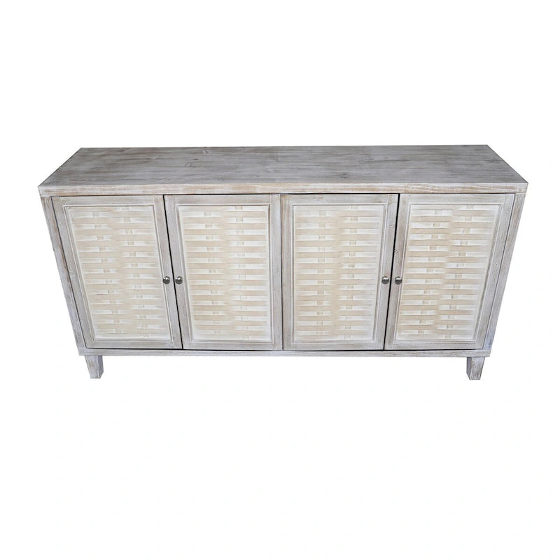 Natural Wood 4-Door Storage Cabinet