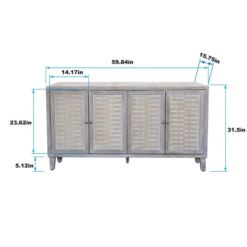 Natural Wood 4-Door Storage Cabinet