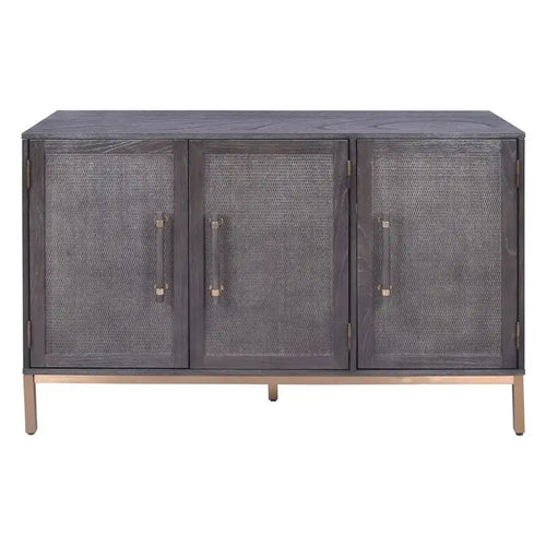 Antique Black 3-Door Rattan Cabinet