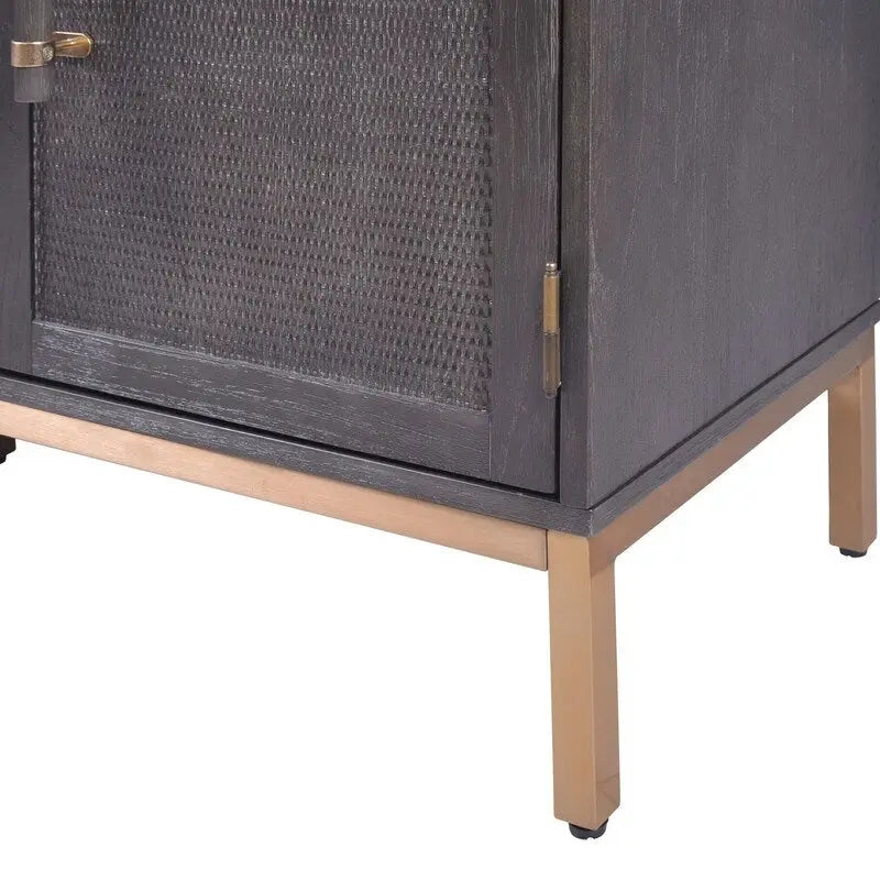 Antique Black 3-Door Rattan Cabinet