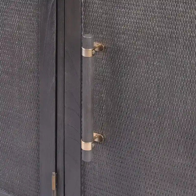 Antique Black 3-Door Rattan Cabinet