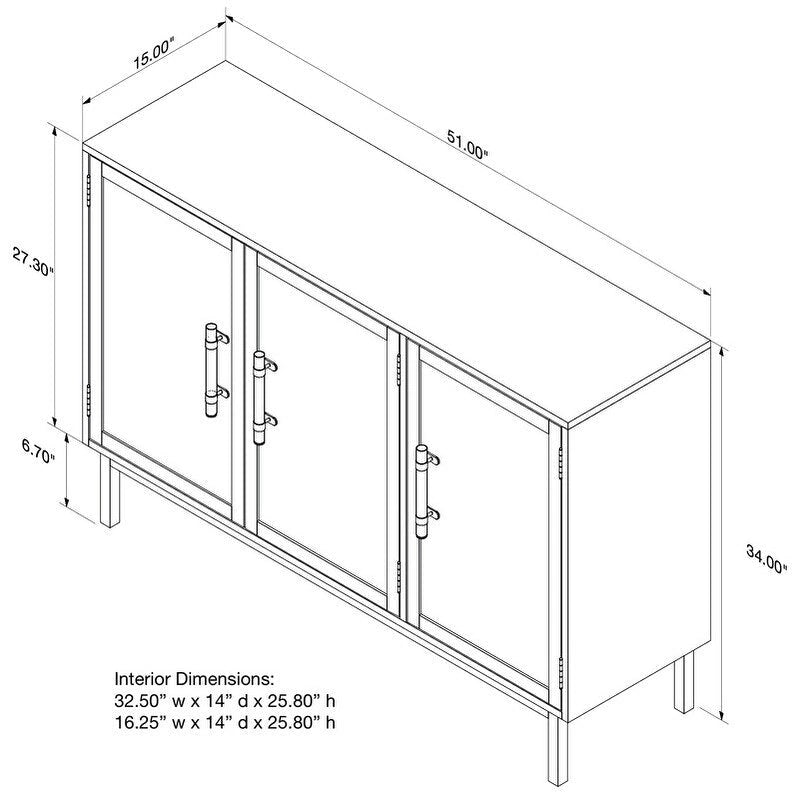 Antique Black 3-Door Rattan Cabinet