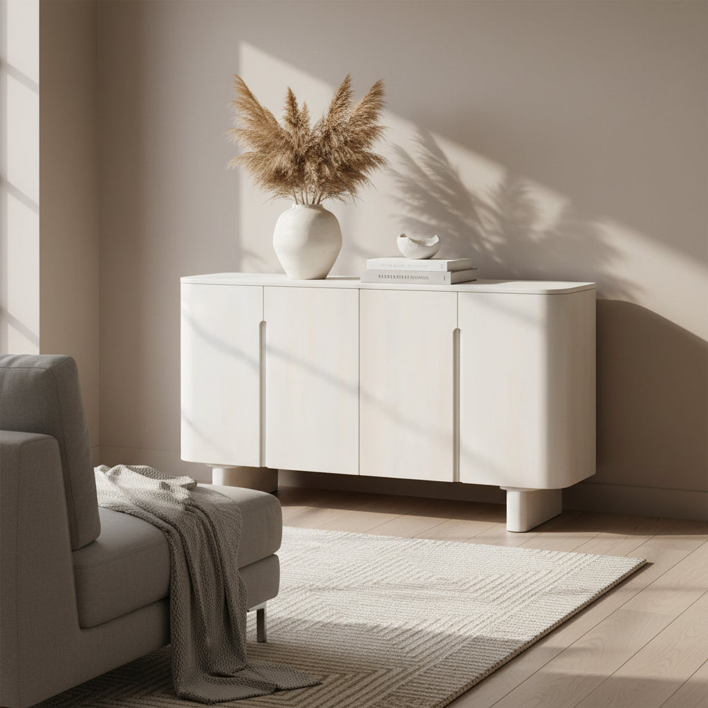 White 4-Door Storage Cabinet - Mango Wood