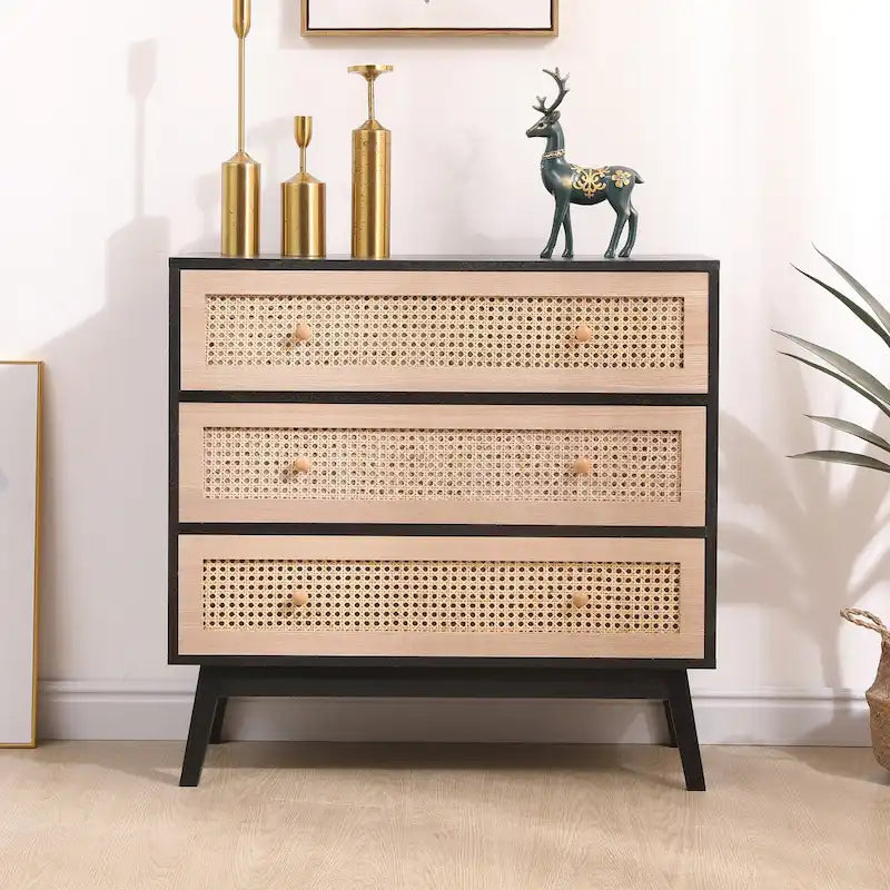 Natural Rattan 3-Drawer Storage Cabinet