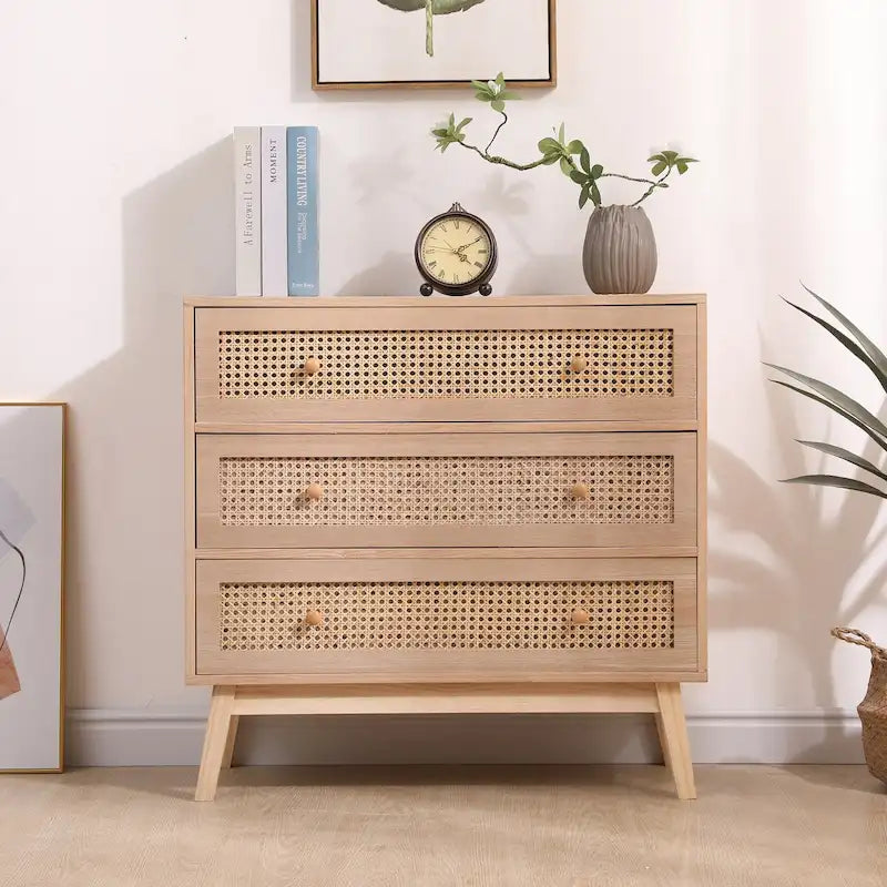 Natural Rattan 3-Drawer Storage Cabinet