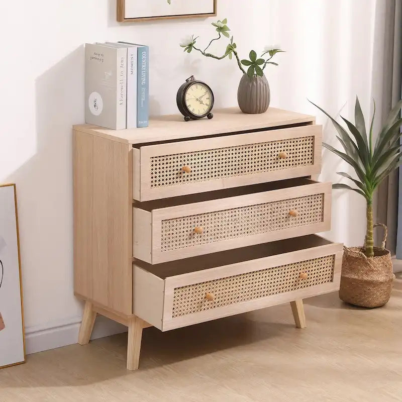 Natural Rattan 3-Drawer Storage Cabinet
