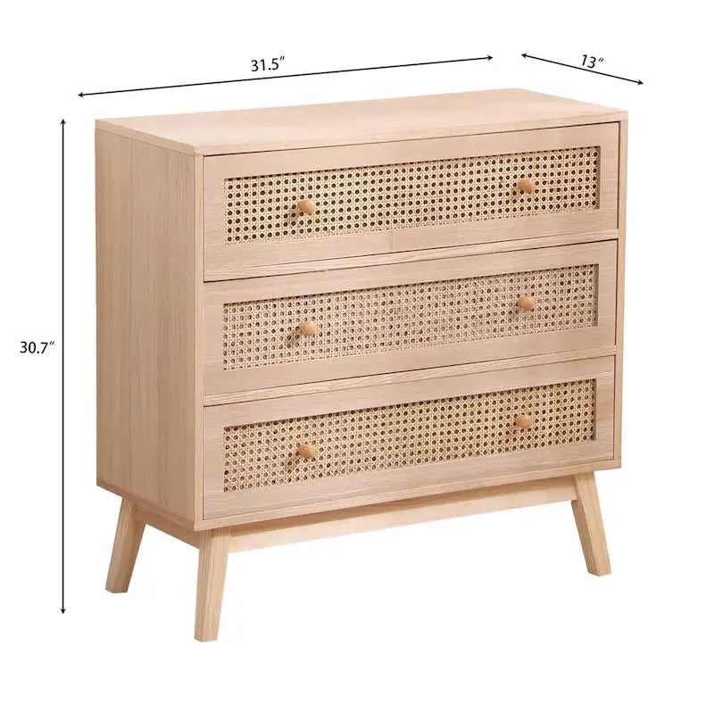 Natural Rattan 3-Drawer Storage Cabinet