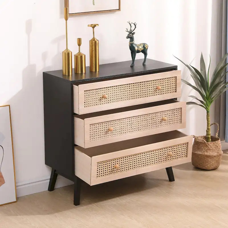 Natural Rattan 3-Drawer Storage Cabinet