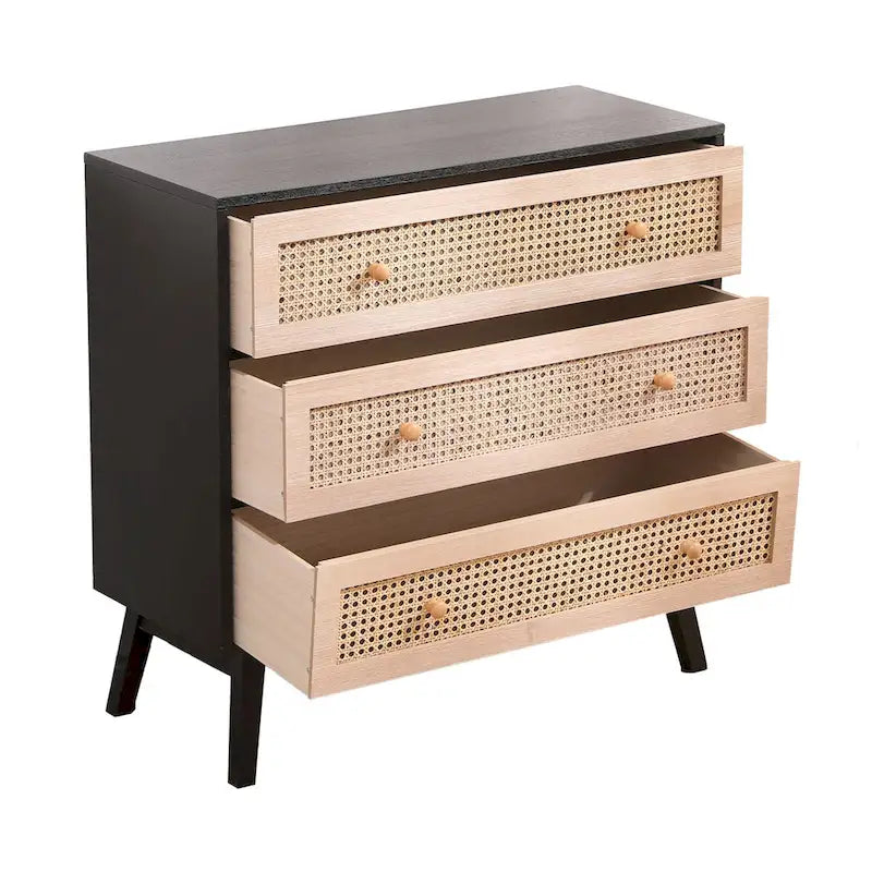 Natural Rattan 3-Drawer Storage Cabinet