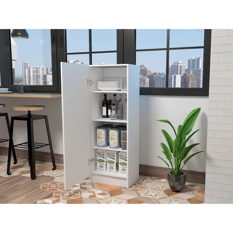 White Pantry Cabinet with 4 Shelves and Single Door