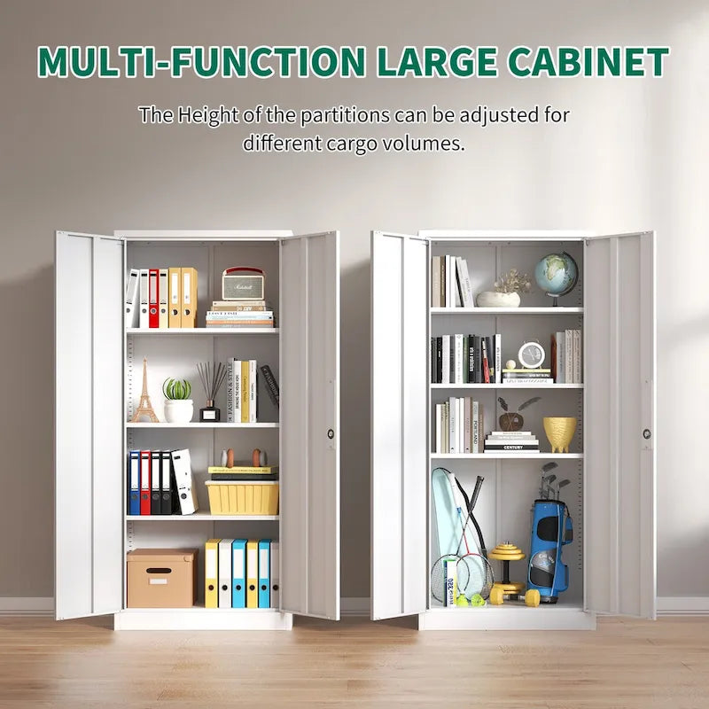 White Steel Storage Cabinet with Locking Doors and 3 Adjustable Shelves