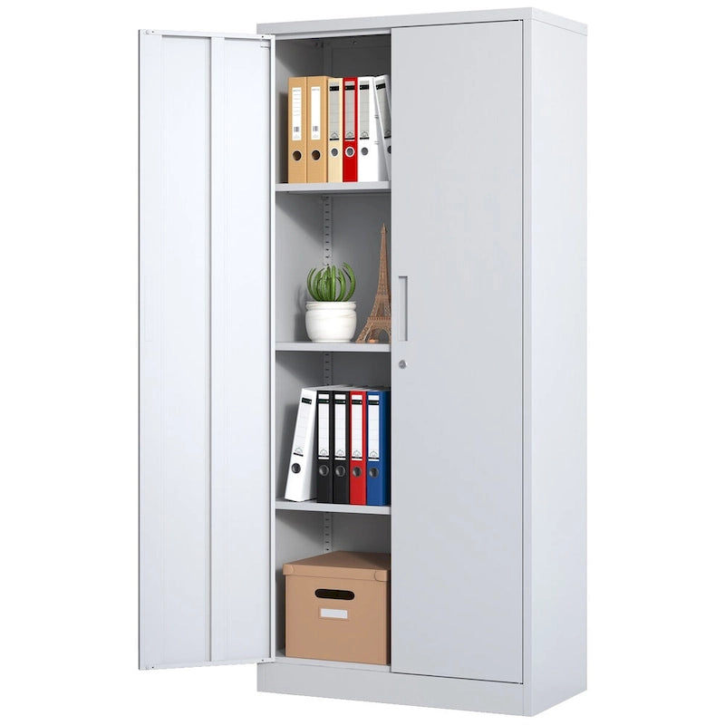 White Steel Storage Cabinet with Locking Doors and 3 Adjustable Shelves