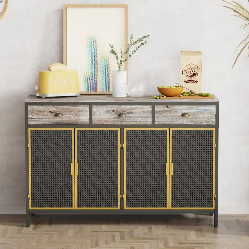 Dark Gray 4-Door Sideboard with 3 Drawers