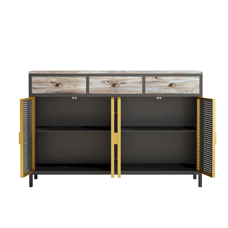 Dark Gray 4-Door Sideboard with 3 Drawers