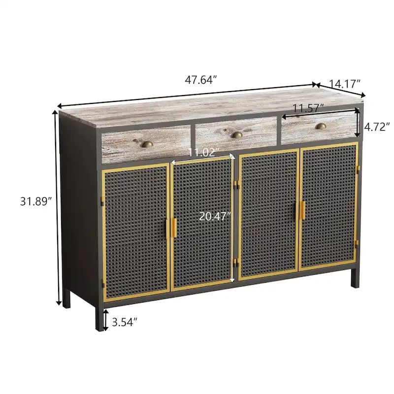 Dark Gray 4-Door Sideboard with 3 Drawers