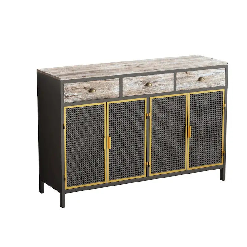 Dark Gray 4-Door Sideboard with 3 Drawers