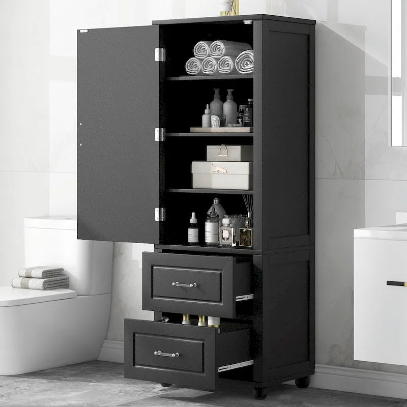 Grey Freestanding Storage Cabinet with Two Drawers and Adjustable Shelves