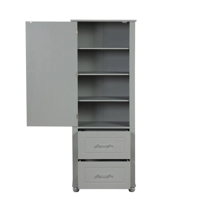 Grey Freestanding Storage Cabinet with Two Drawers and Adjustable Shelves