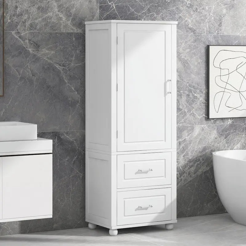 Grey Freestanding Storage Cabinet with Two Drawers and Adjustable Shelves