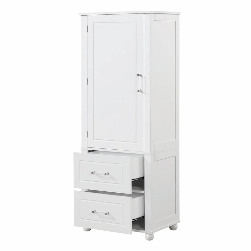 Grey Freestanding Storage Cabinet with Two Drawers and Adjustable Shelves