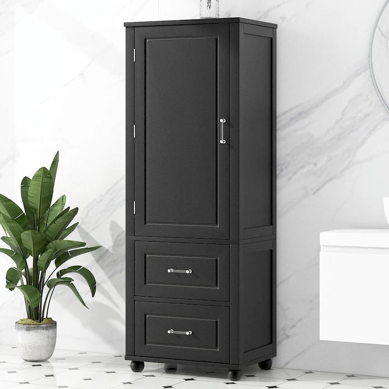 Grey Freestanding Storage Cabinet with Two Drawers and Adjustable Shelves