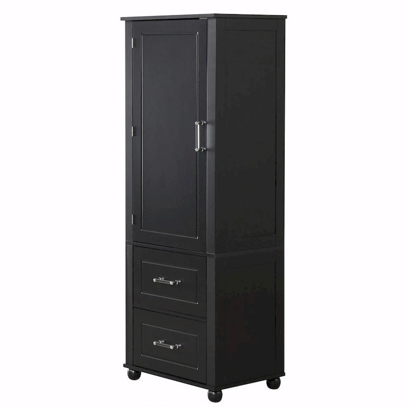 Grey Freestanding Storage Cabinet with Two Drawers and Adjustable Shelves