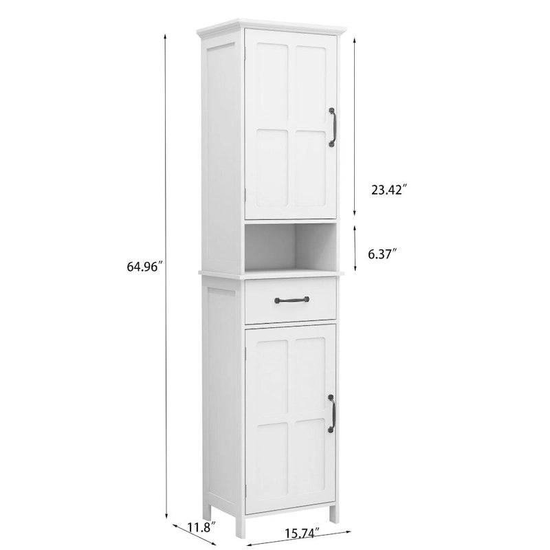 White Double Door Storage Cabinet with Drawer - 64.96 in. H