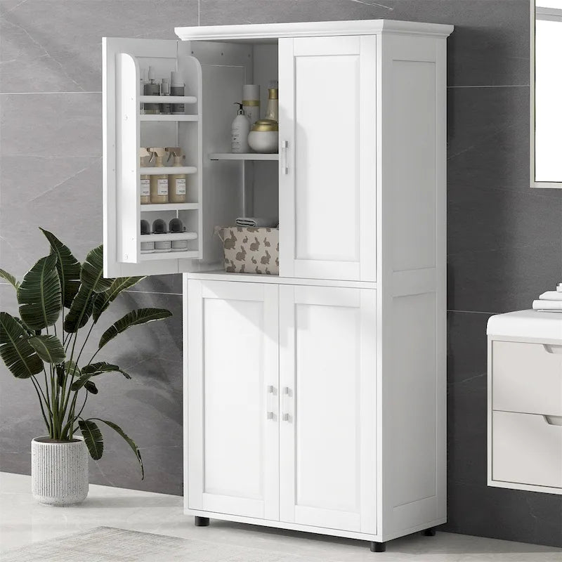 White Tall and Wide Floor Storage Cabinet with 4 Doors