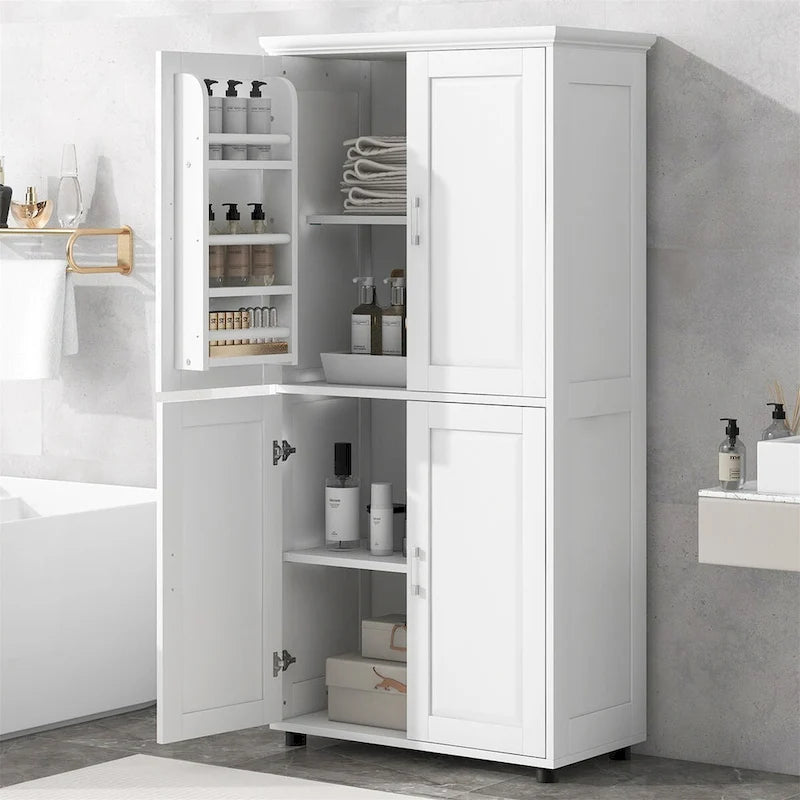 White Tall and Wide Floor Storage Cabinet with 4 Doors