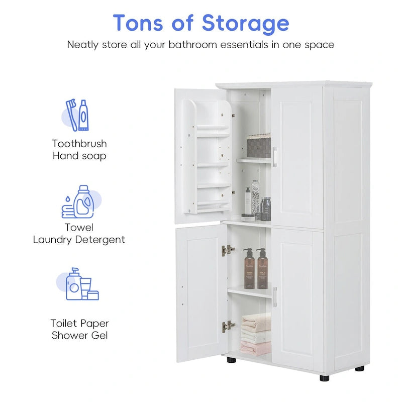 White Tall and Wide Floor Storage Cabinet with 4 Doors