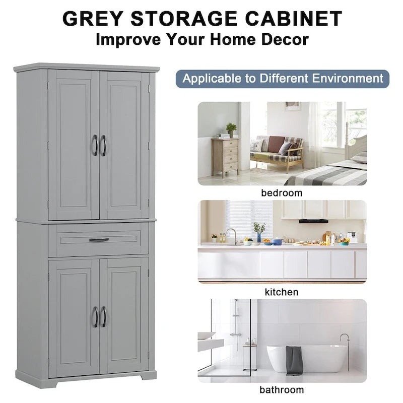 White Multi-Tier Storage Cabinet with Doors and Drawer