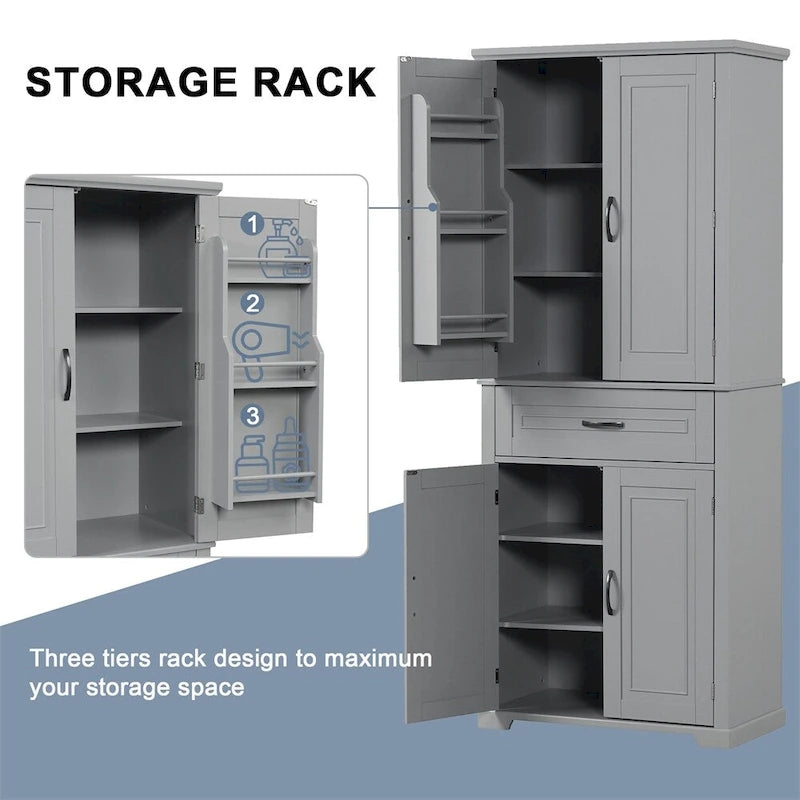 White Multi-Tier Storage Cabinet with Doors and Drawer