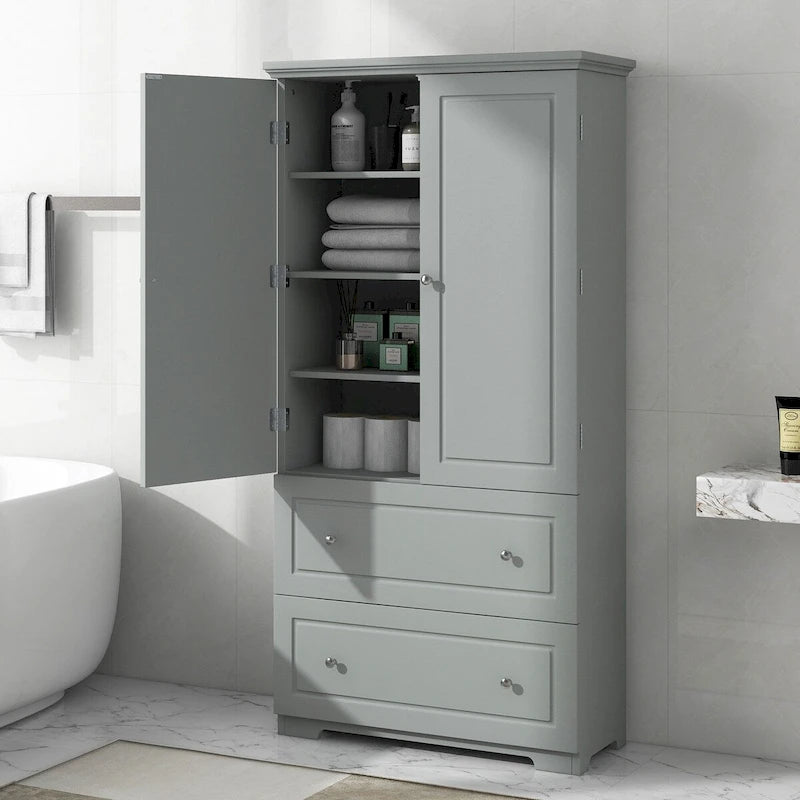 Grey/White Freestanding Storage Cabinet with Two Drawers