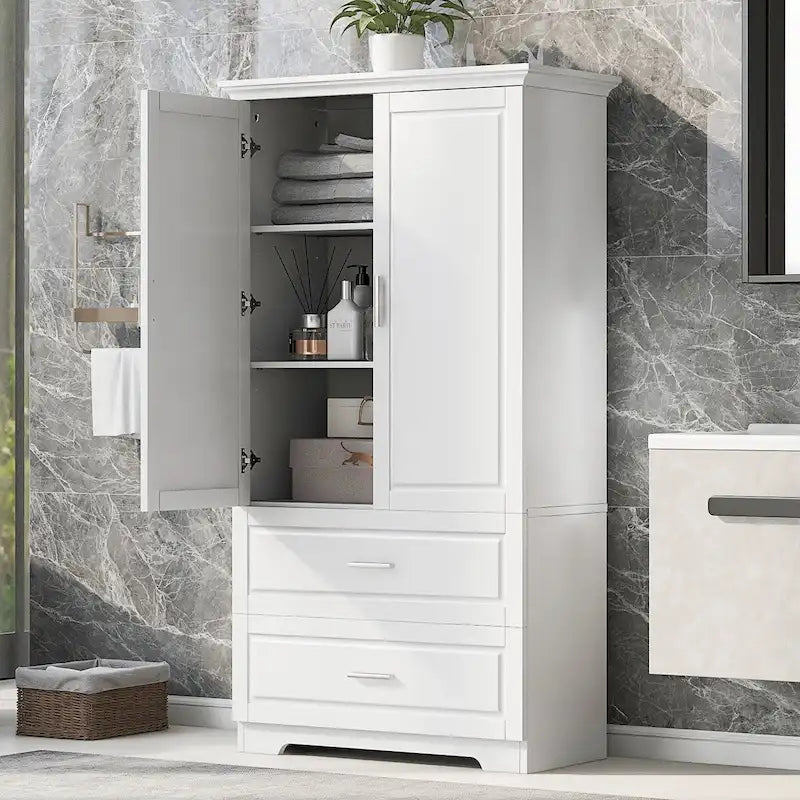 Grey/White Freestanding Storage Cabinet with Two Drawers