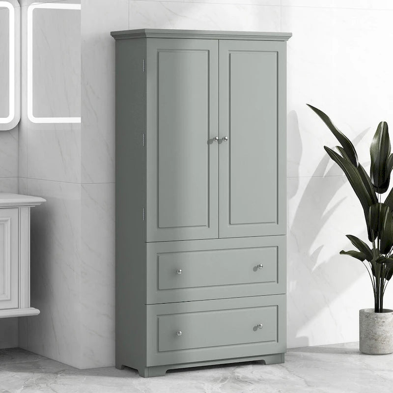Grey/White Freestanding Storage Cabinet with Two Drawers