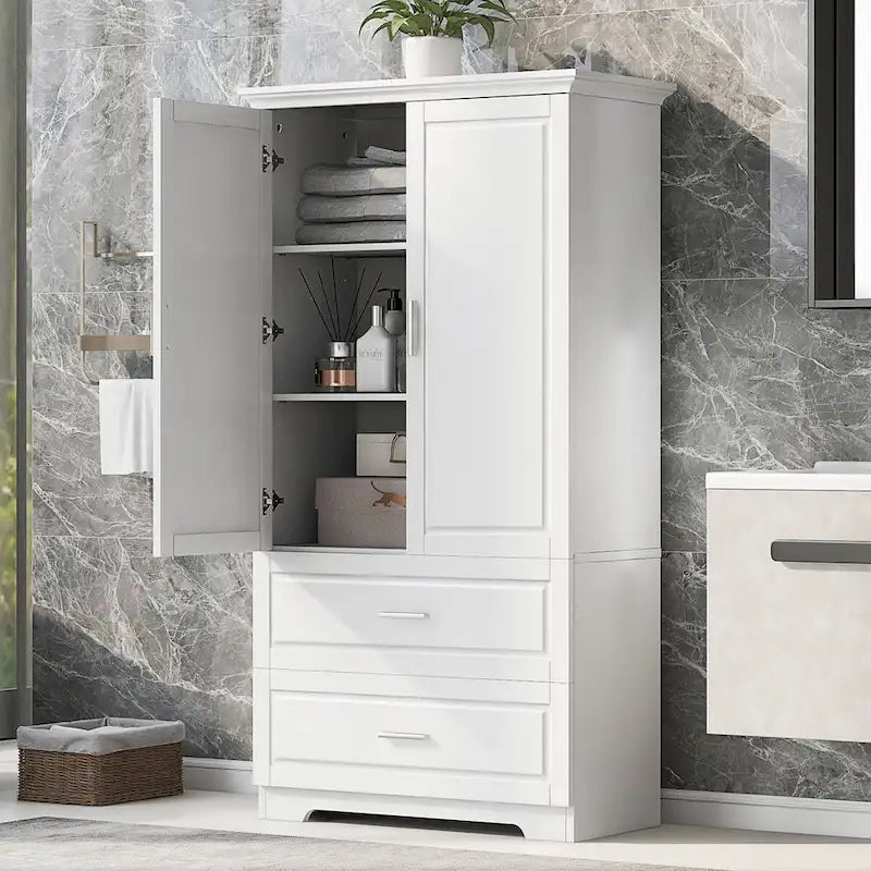 Grey/White Freestanding Storage Cabinet with Two Drawers