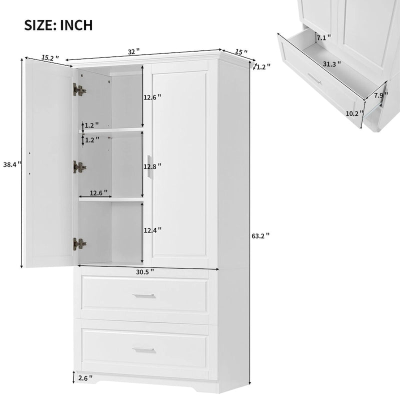 Grey/White Freestanding Storage Cabinet with Two Drawers