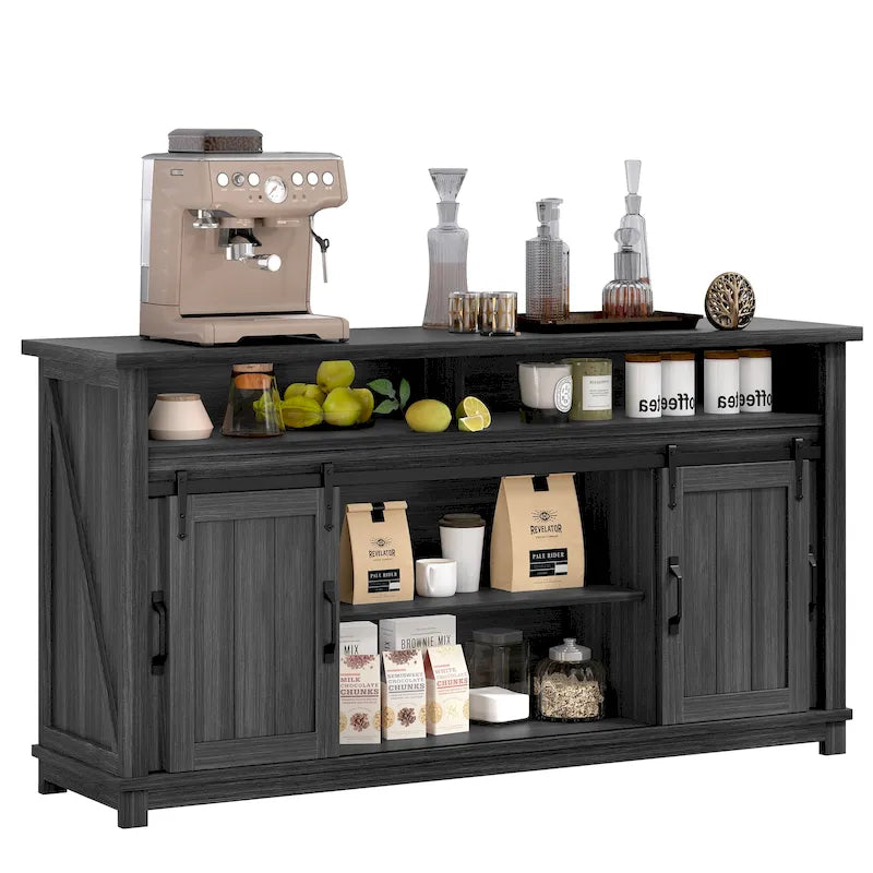 Brown Oak 63-Inch Sideboard with Sliding Barn Doors