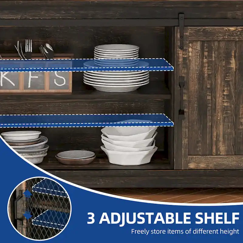 Brown Oak 63-Inch Sideboard with Sliding Barn Doors