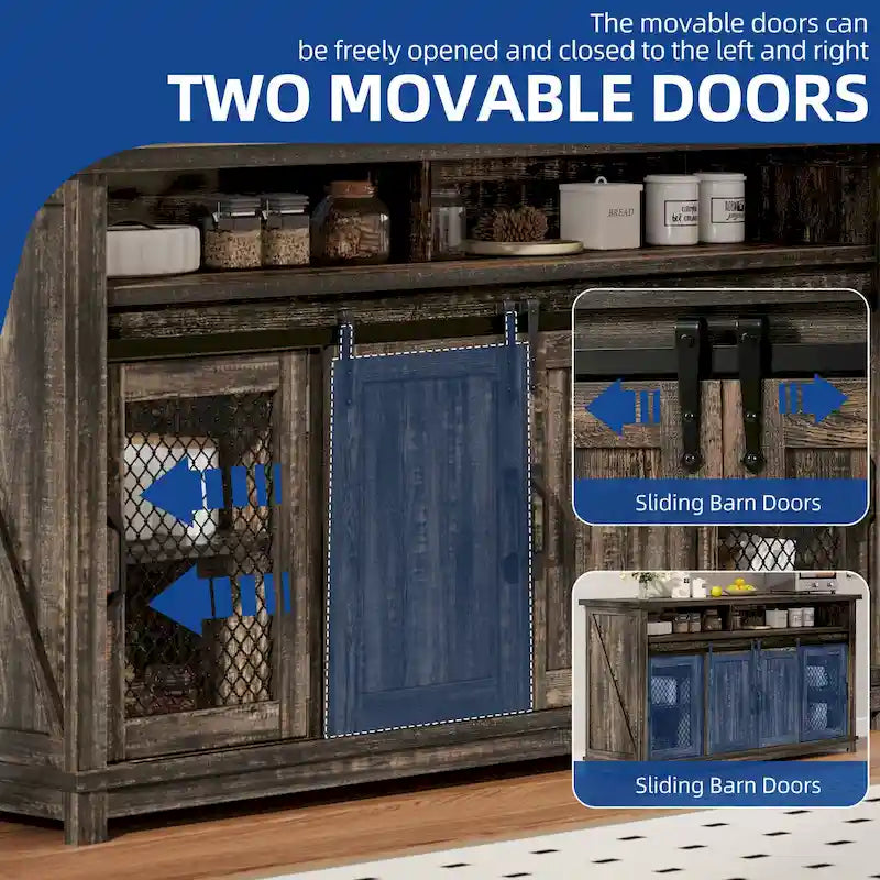 Brown Oak 63-Inch Sideboard with Sliding Barn Doors