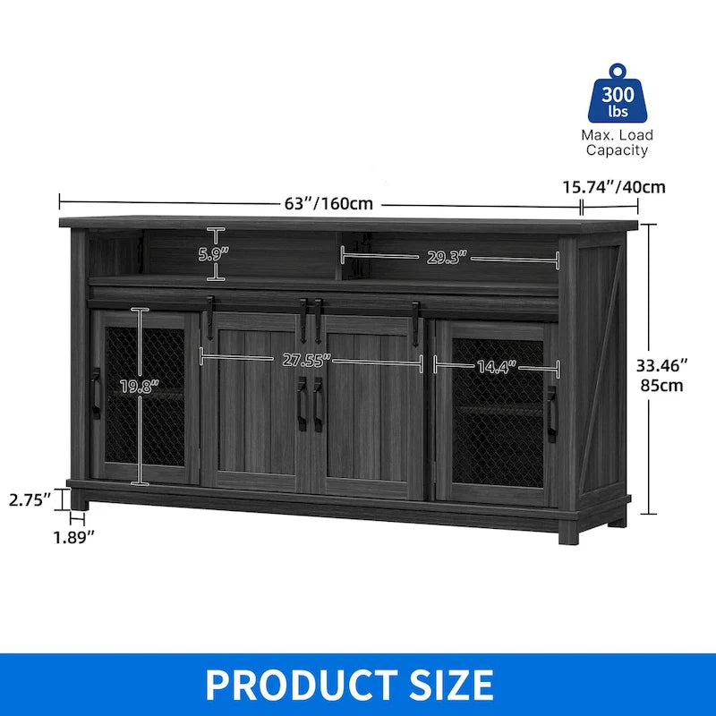 Brown Oak 63-Inch Sideboard with Sliding Barn Doors