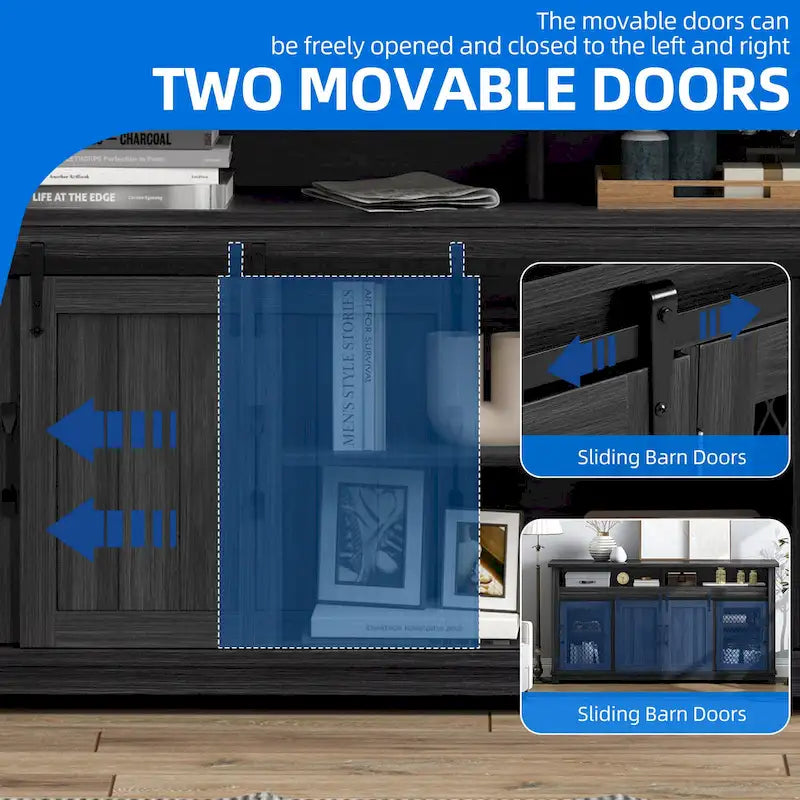 Brown Oak 63-Inch Sideboard with Sliding Barn Doors