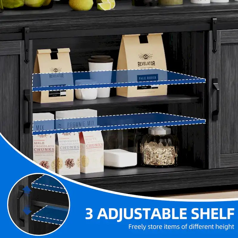 Brown Oak 63-Inch Sideboard with Sliding Barn Doors